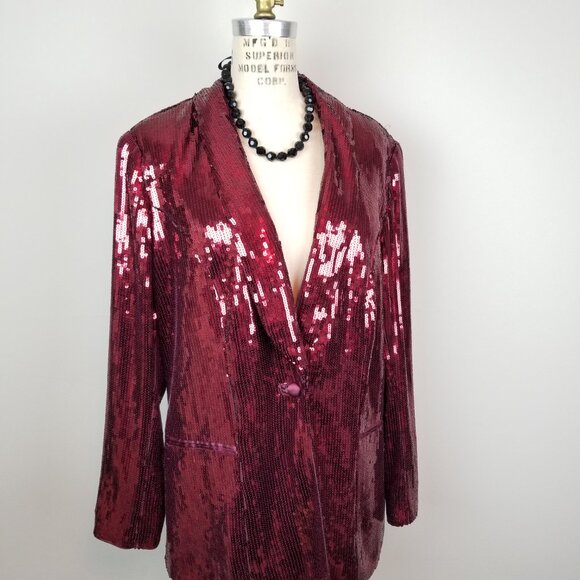Gorgeous Crimson Red Sequin Cocktail Blazer by INC International Concepts Large - Picture 1 of 8